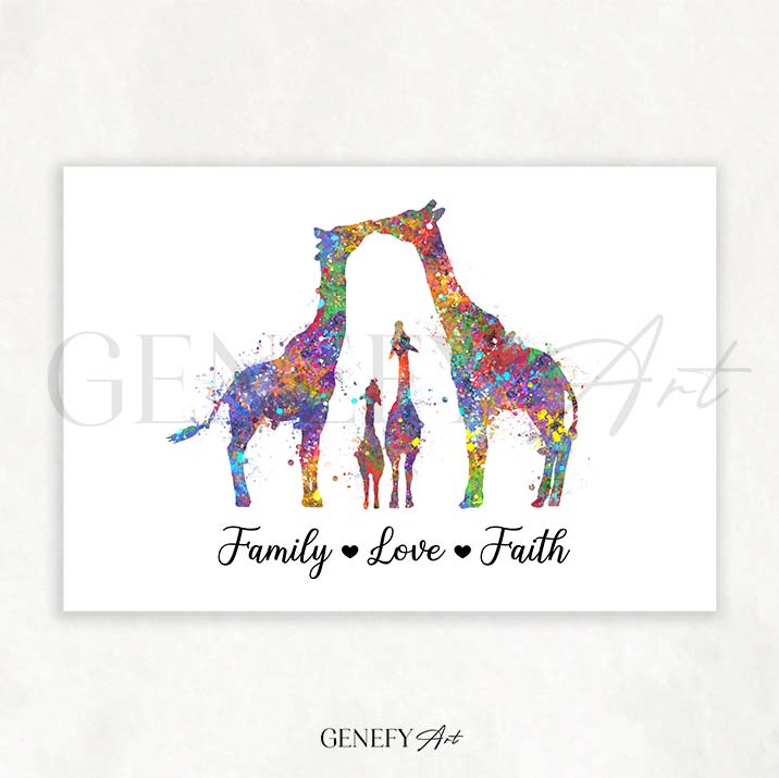 Giraffe Family of 4 Watercolour Art