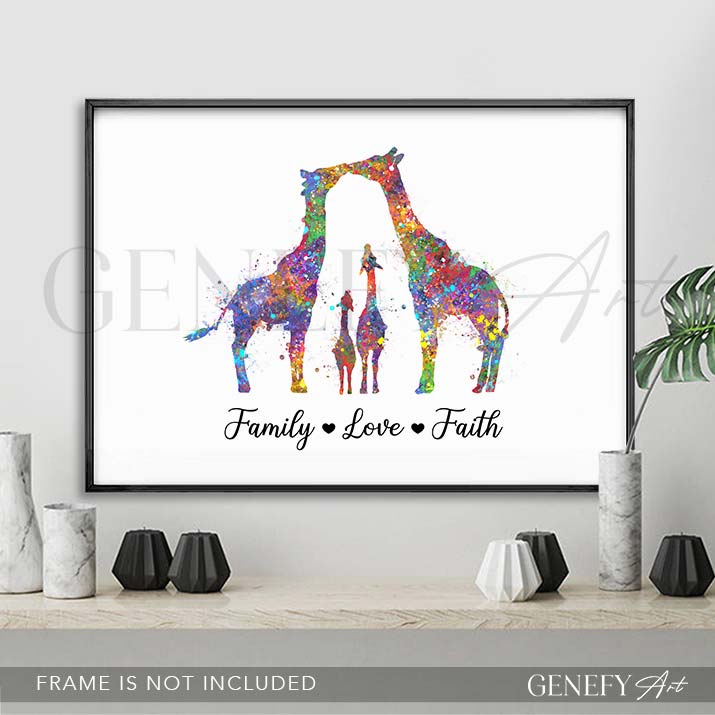 Giraffe Family of 4 Watercolour Art