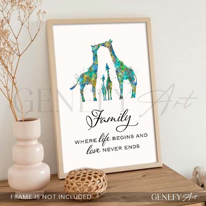 Giraffe Family of 4 Watercolour Art