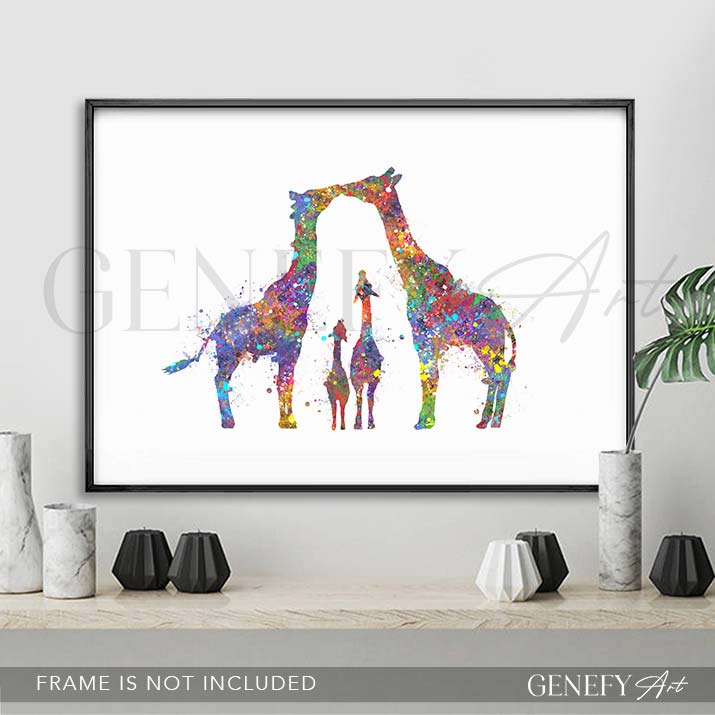 Giraffe Family of 4 Watercolour Art