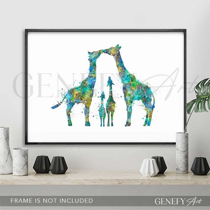 Giraffe Family of 4 Watercolour Art
