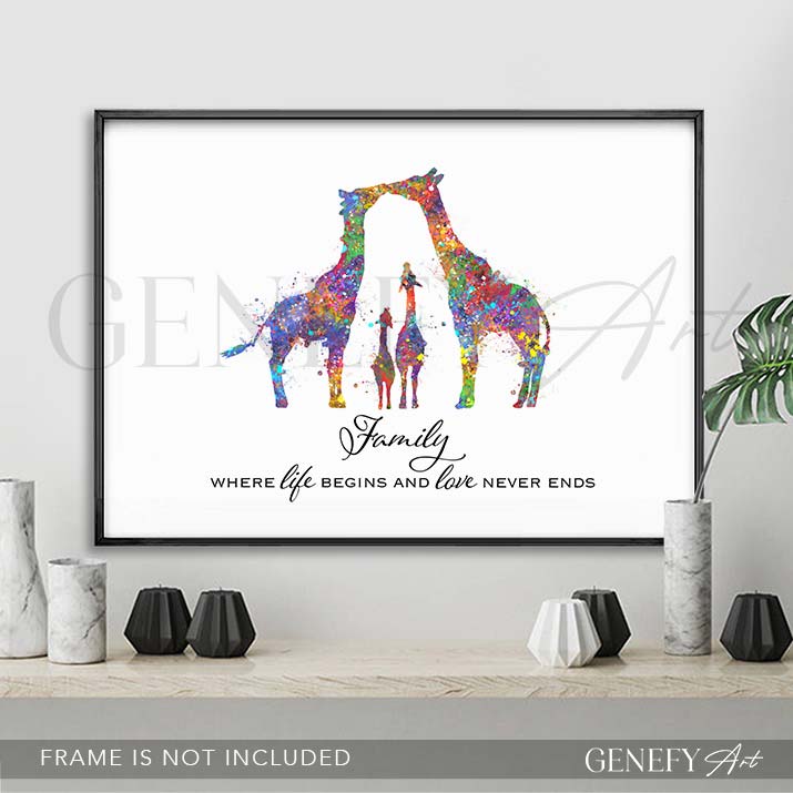 Giraffe Family of 4 Watercolour Art