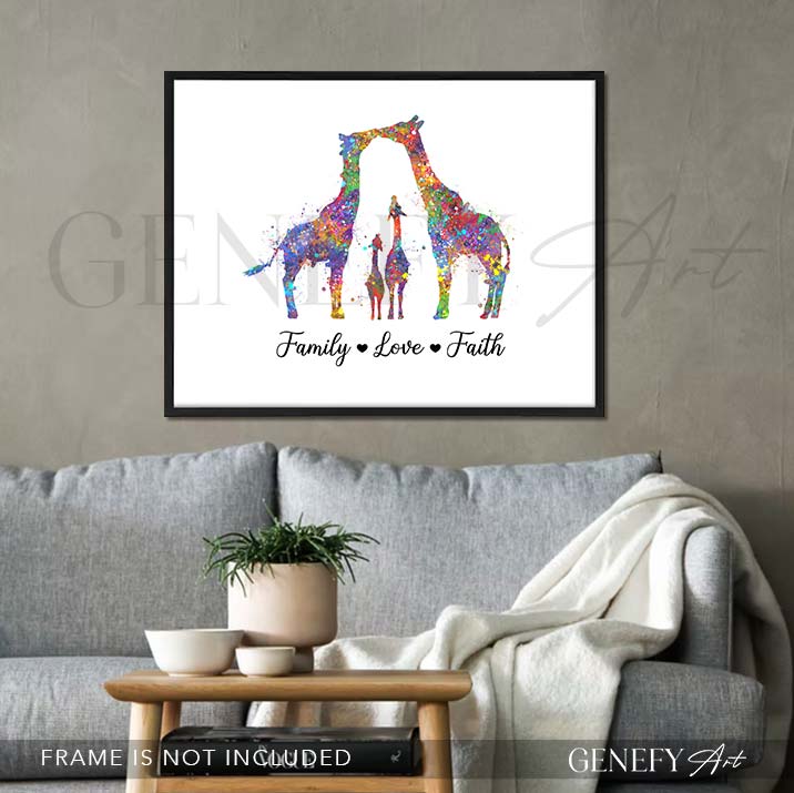Giraffe Family of 4 Watercolour Art