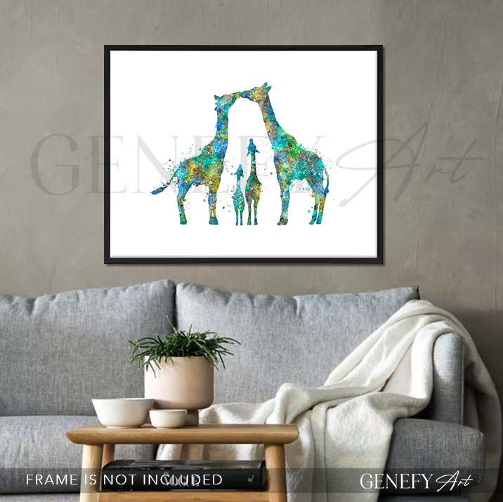 Giraffe Family of 4 Watercolour Art