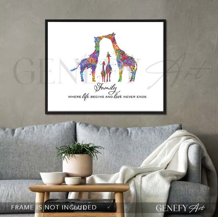 Giraffe Family of 4 Watercolour Art
