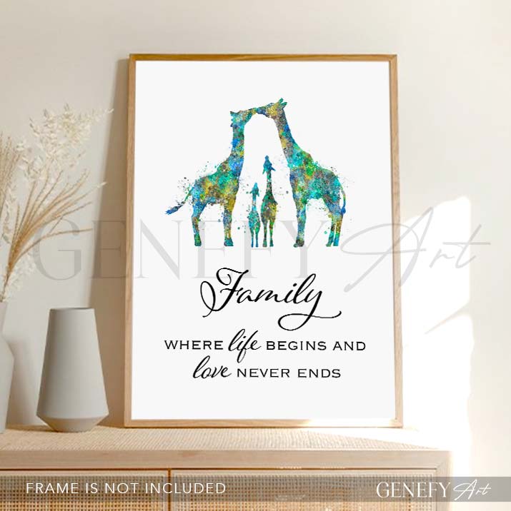Giraffe Family of 4 Watercolour Art