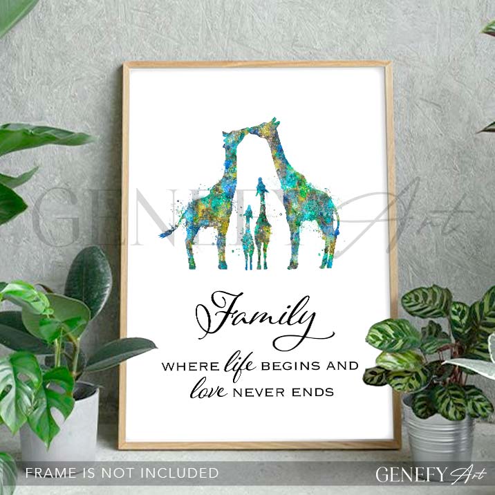 Giraffe Family of 4 Watercolour Art