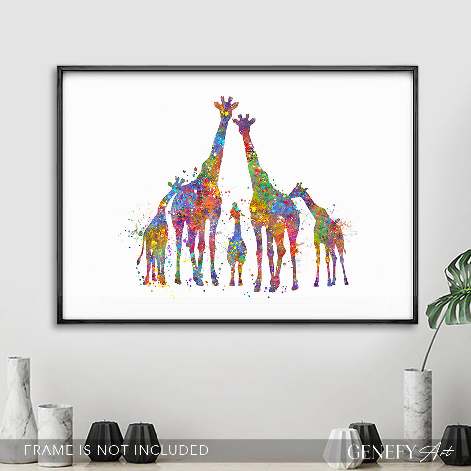 Giraffe Family of 6 Watercolour Art