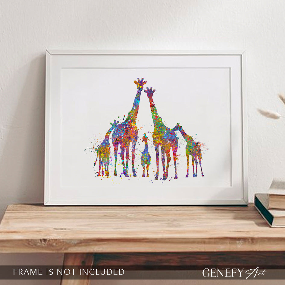 Giraffe Family of 6 Watercolour Art