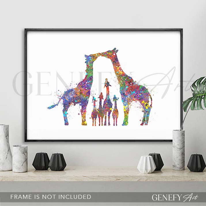 Giraffe Family of 6 Watercolour Art