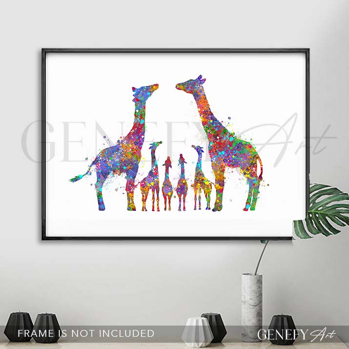 Giraffe Family of 6 Watercolour Art