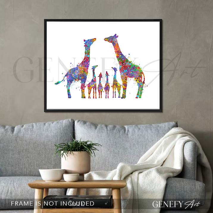 Giraffe Family of 6 Watercolour Art