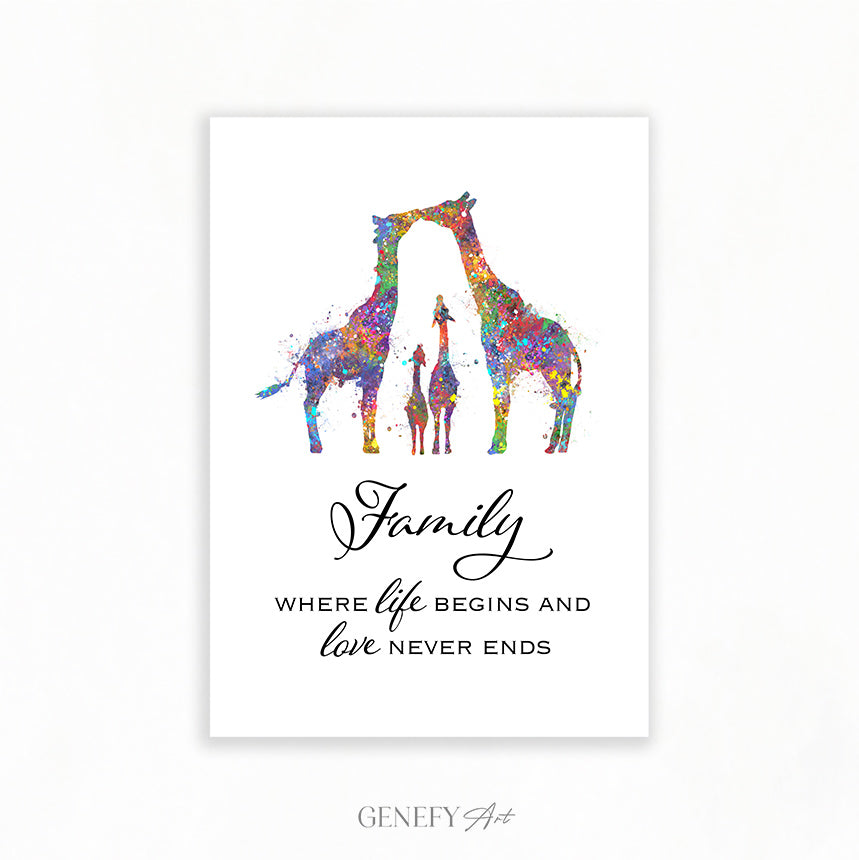 Giraffe Family of 4 Watercolour Art