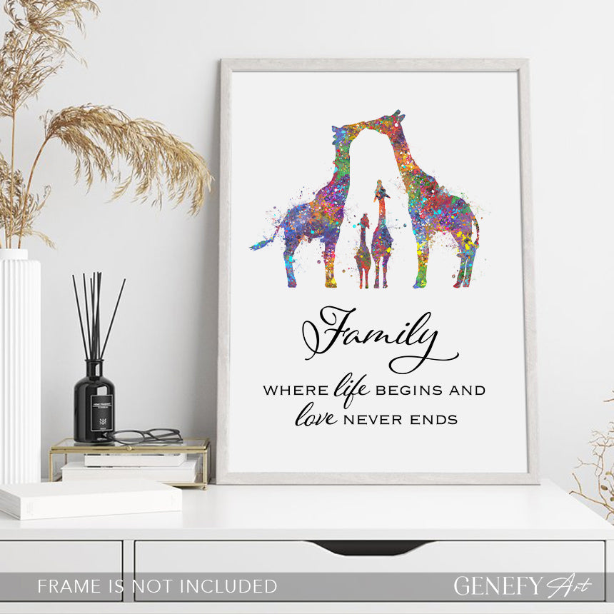 Giraffe Family of 4 Watercolour Art