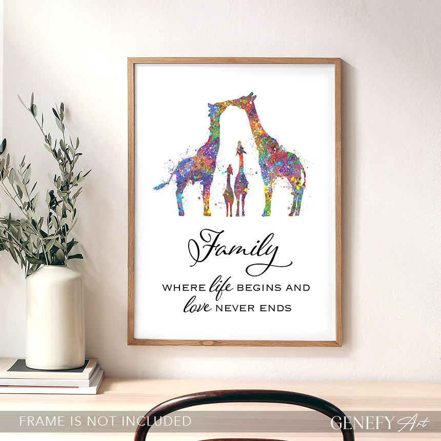 Giraffe Family of 4 Watercolour Art