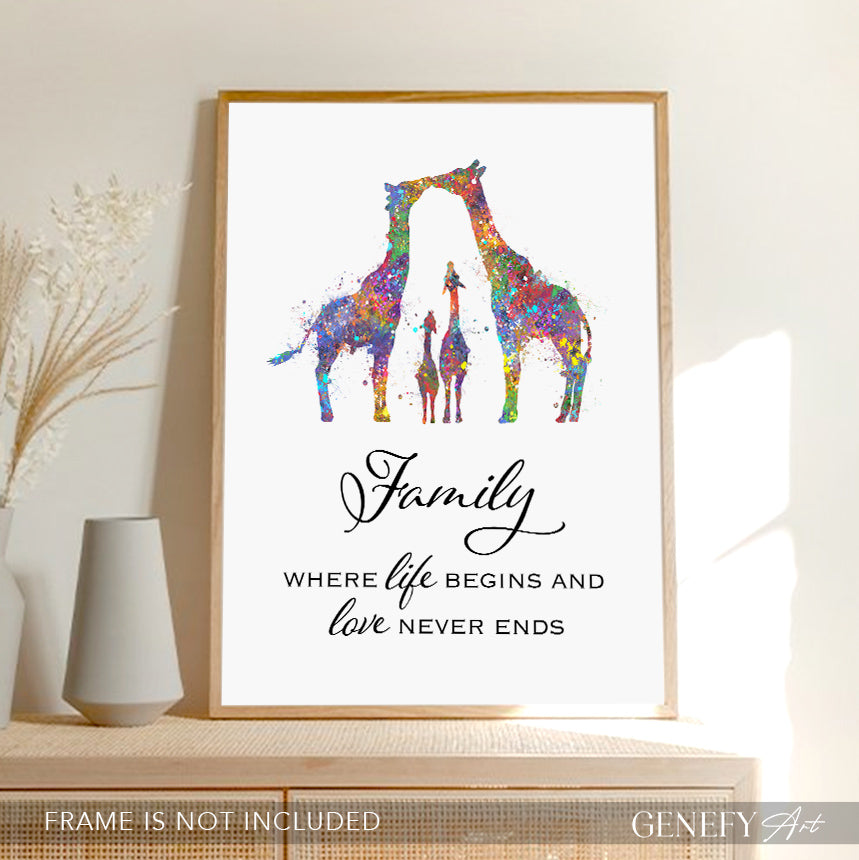Giraffe Family of 4 Watercolour Art