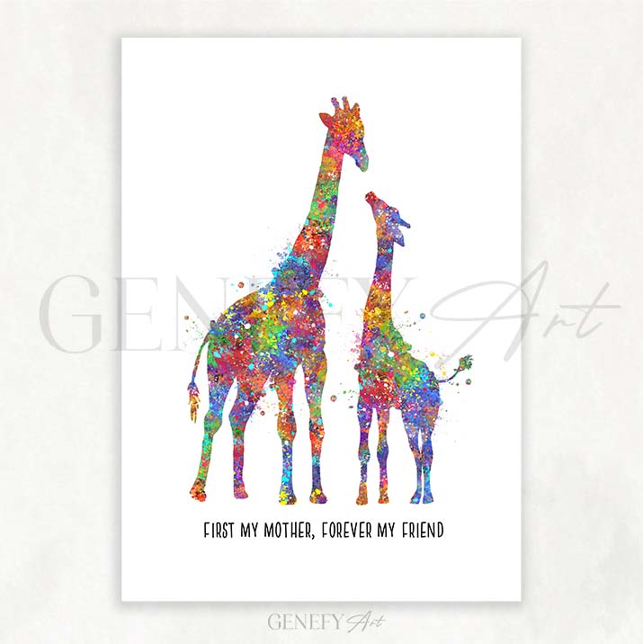 Giraffe Mother and Baby Quote Watercolour Art