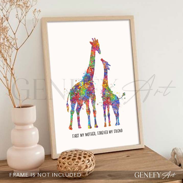 Giraffe Mother and Baby Quote Watercolour Art