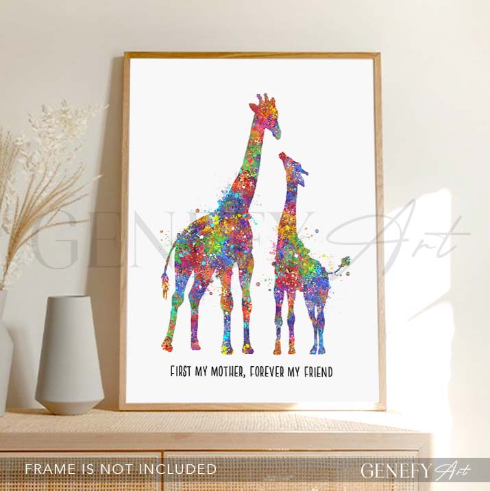 Giraffe Mother and Baby Quote Watercolour Art