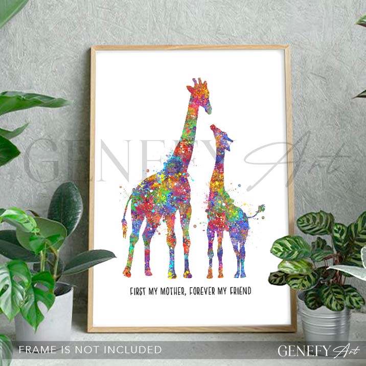 Giraffe Mother and Baby Quote Watercolour Art