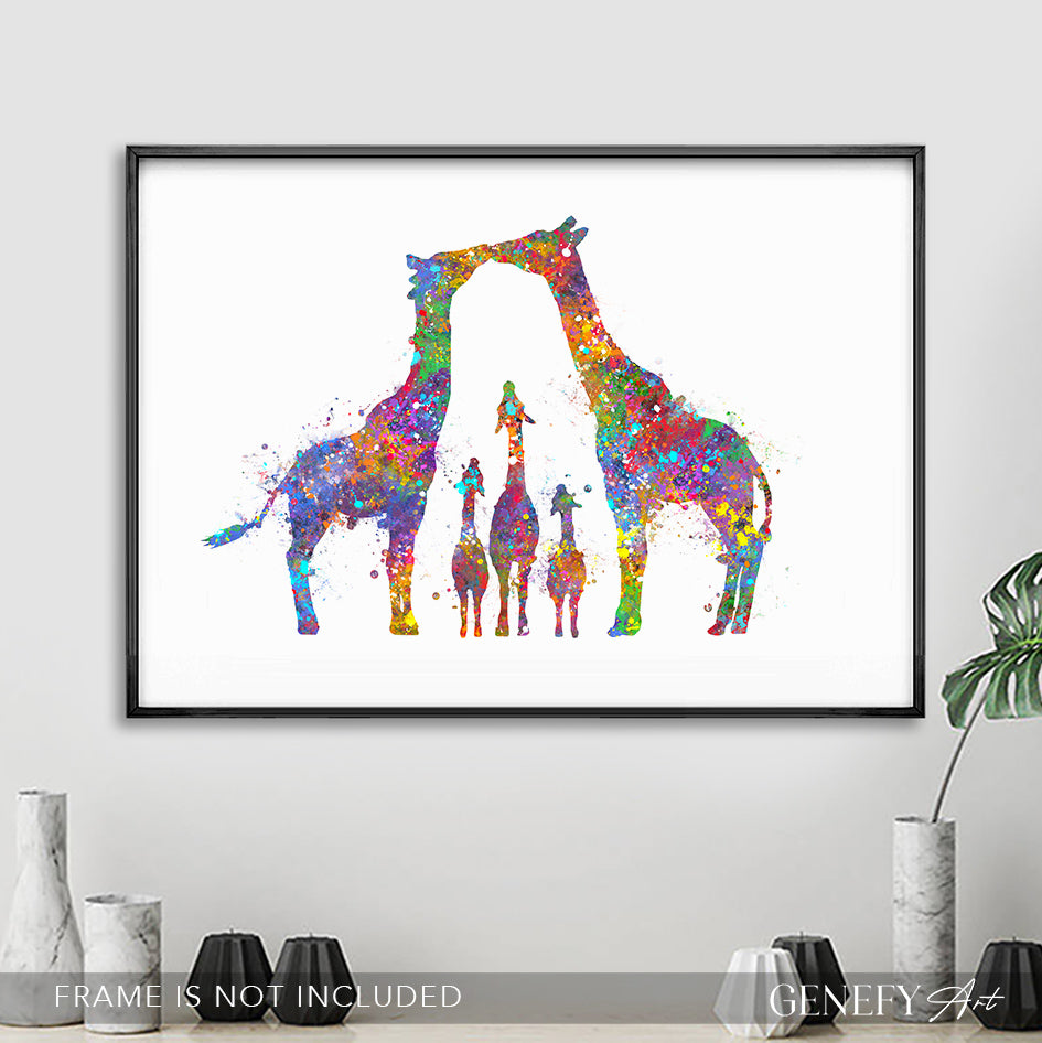 Giraffe Family of 5 Watercolour Art