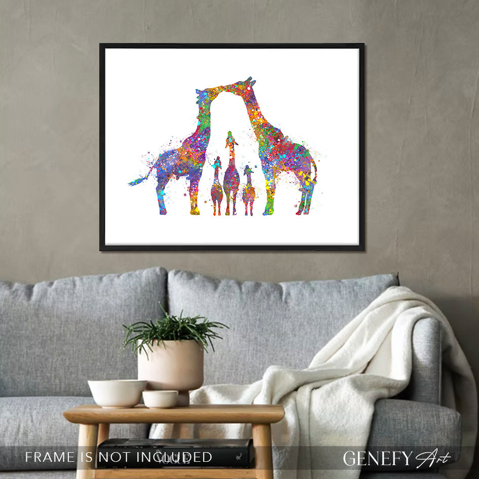 Giraffe Family of 5 Watercolour Art