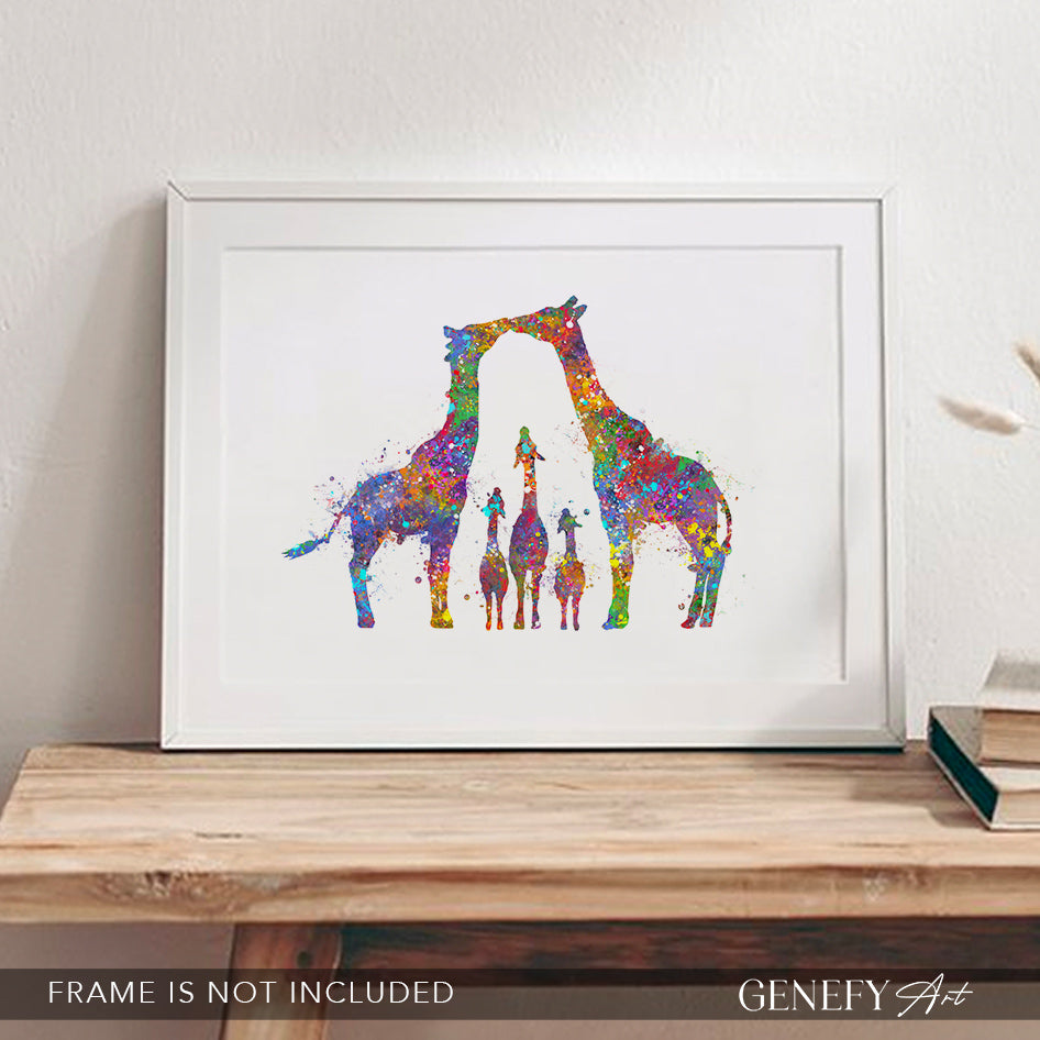 Giraffe Family of 5 Watercolour Art