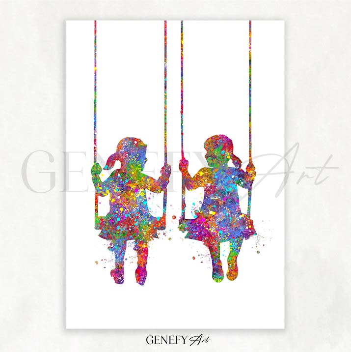 Girl Best Friends Watercolour Print