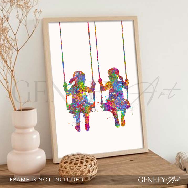 Girl Best Friends Watercolour Print