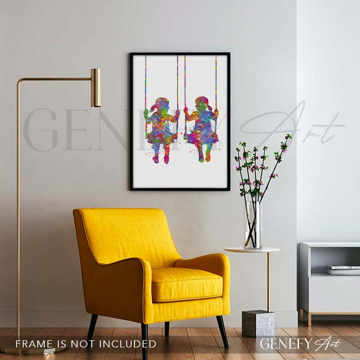 Girl Best Friends Watercolour Print