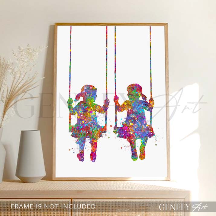 Girl Best Friends Watercolour Print