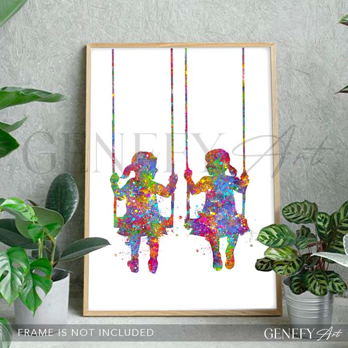 Girl Best Friends Watercolour Print