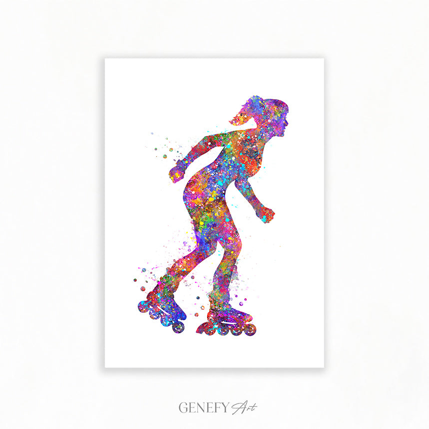 Girl Rollerblading Art