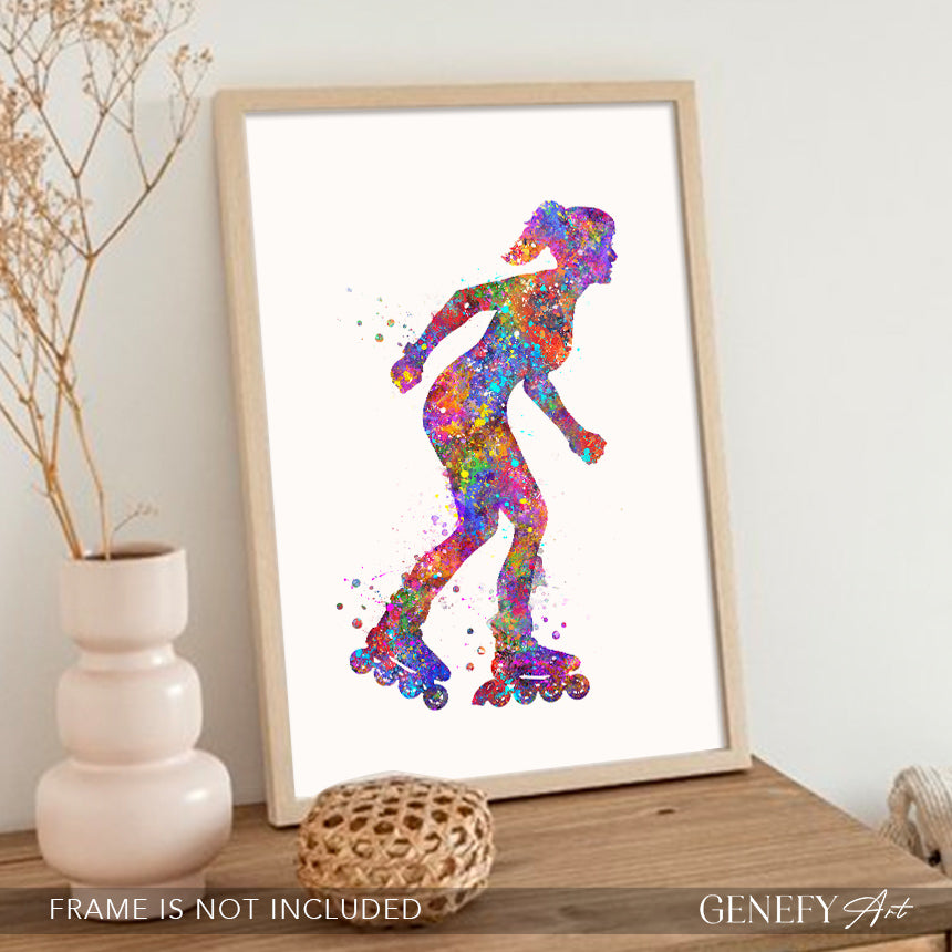 Girl Rollerblading Art