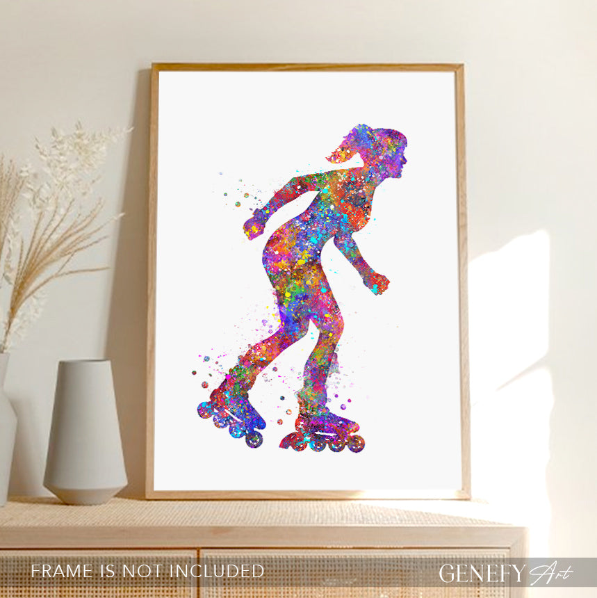 Girl Rollerblading Art