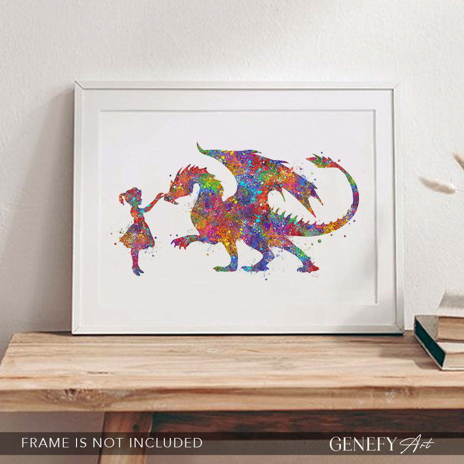 Dragon and Girl Watercolour Art Print