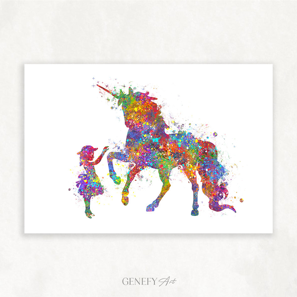 Little Girl and Unicorn Art Print