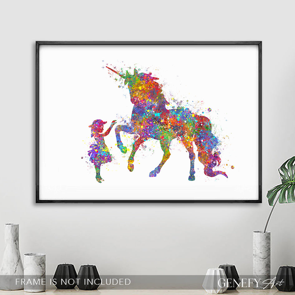 Little Girl and Unicorn Art Print