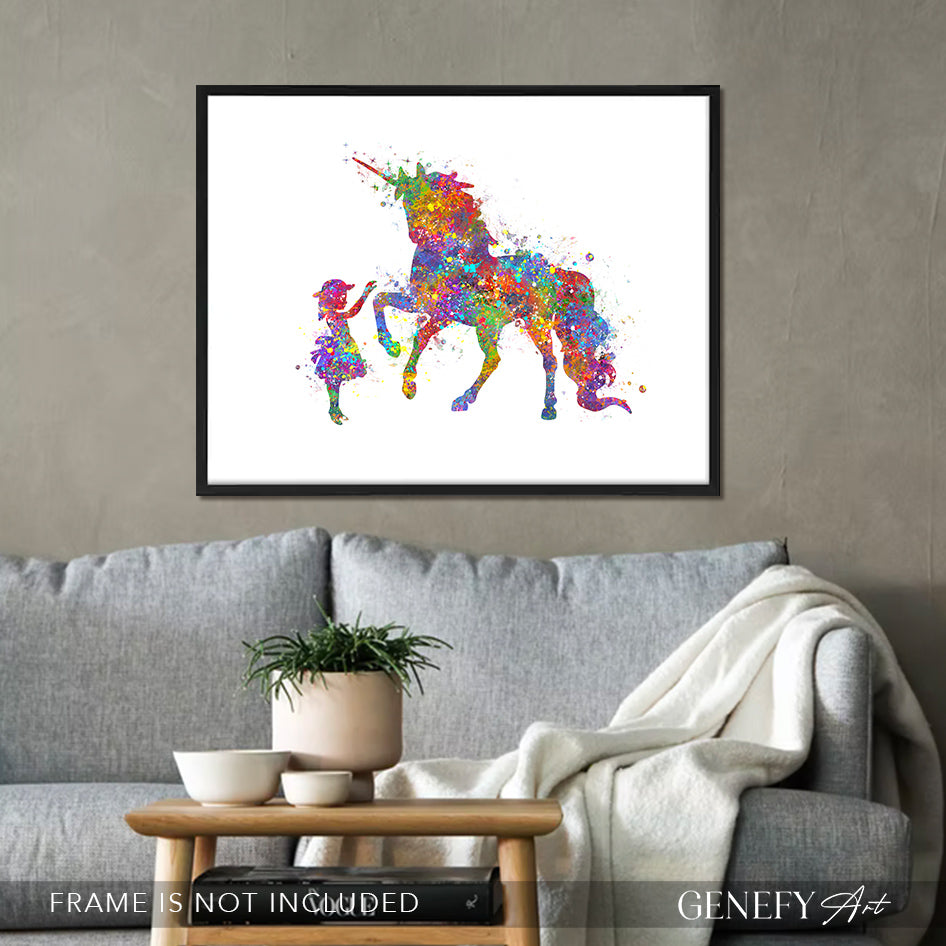 Little Girl and Unicorn Art Print