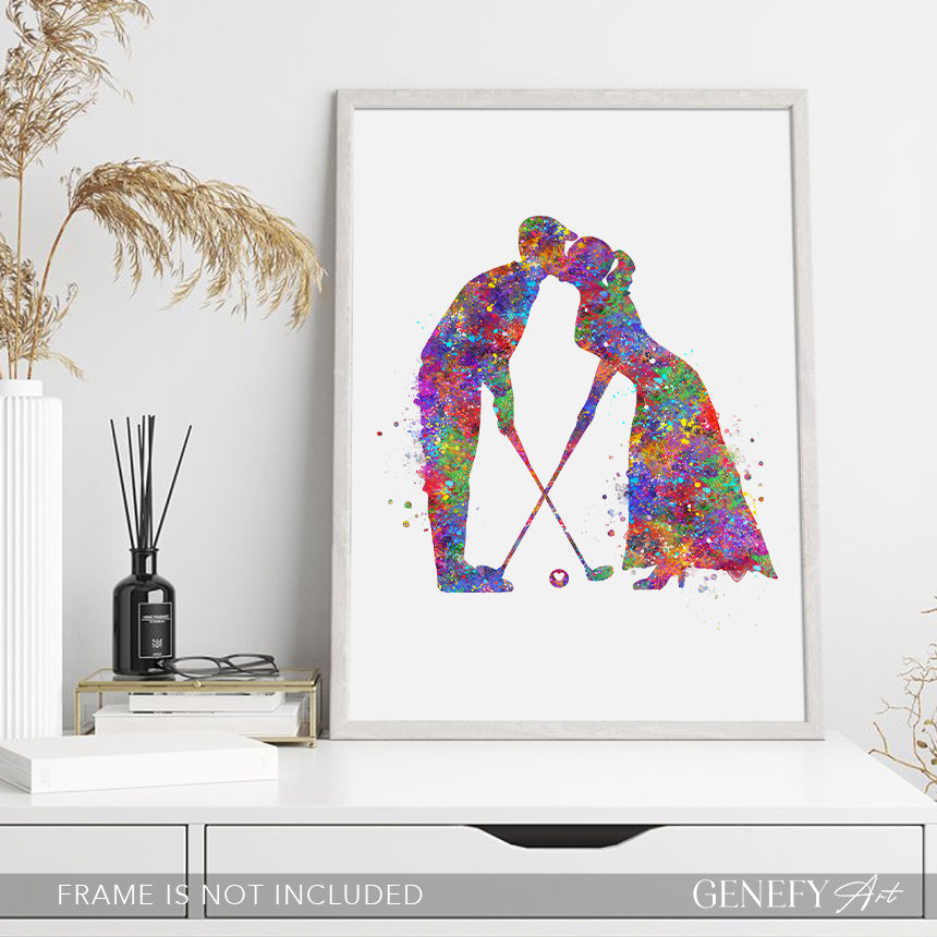 Golf Couple Watercolour Wall Art