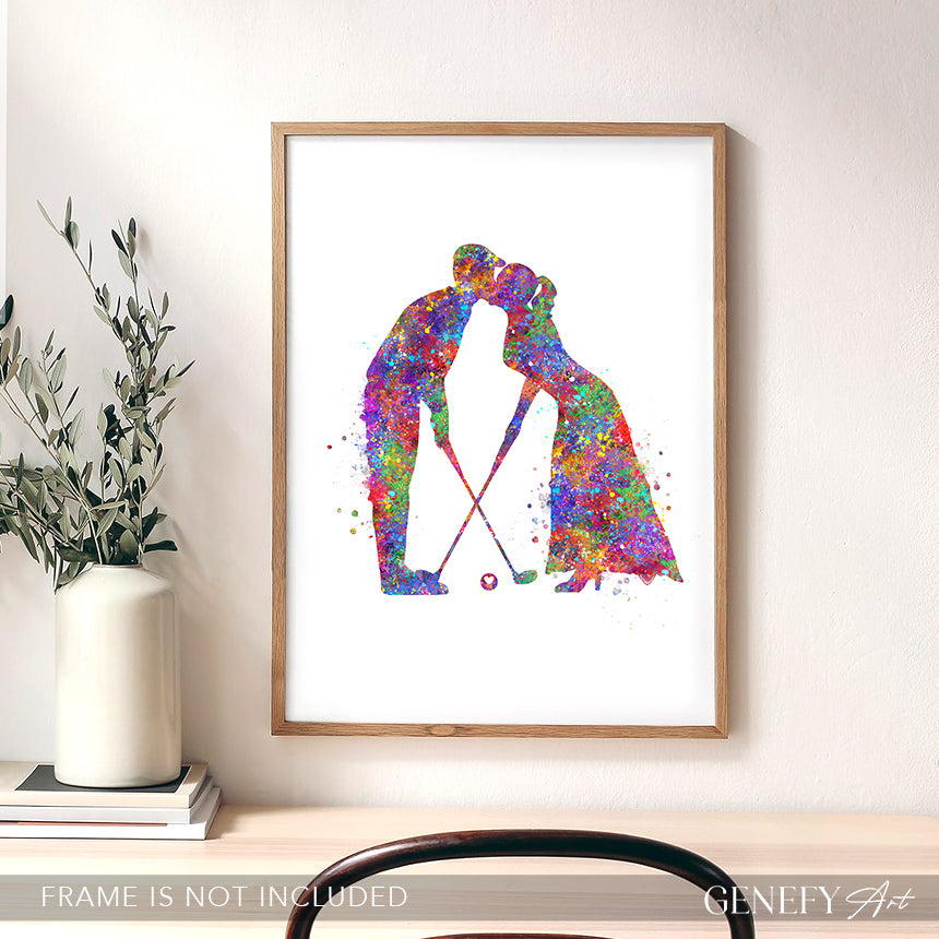Golf Couple Watercolour Wall Art