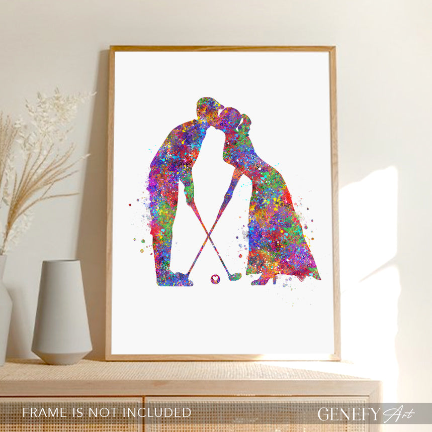 Golf Couple Watercolour Wall Art