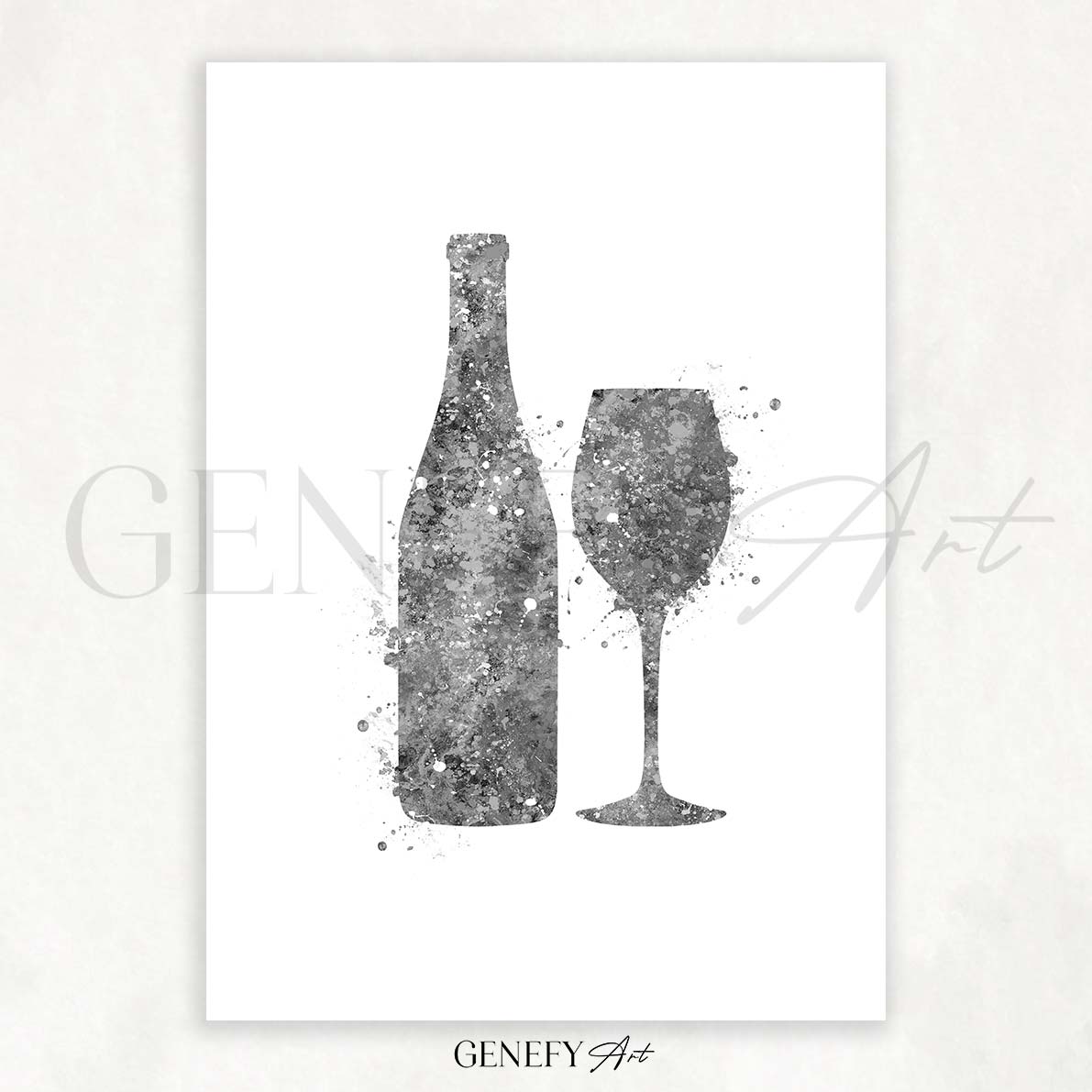 Wine Glass and Bottle Watercolour Print