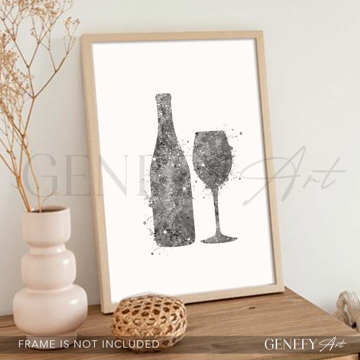 Wine Glass and Bottle Watercolour Print
