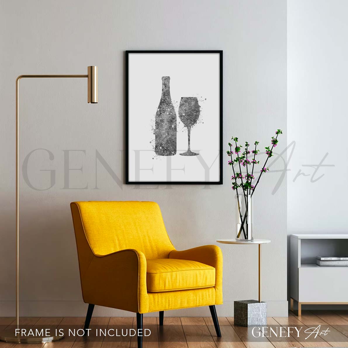 Wine Glass and Bottle Watercolour Print