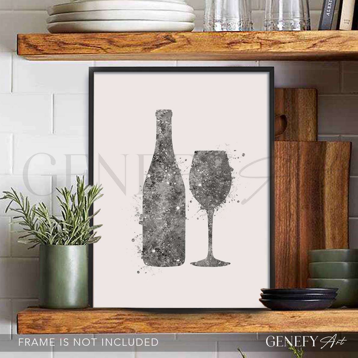 Wine Glass and Bottle Watercolour Print