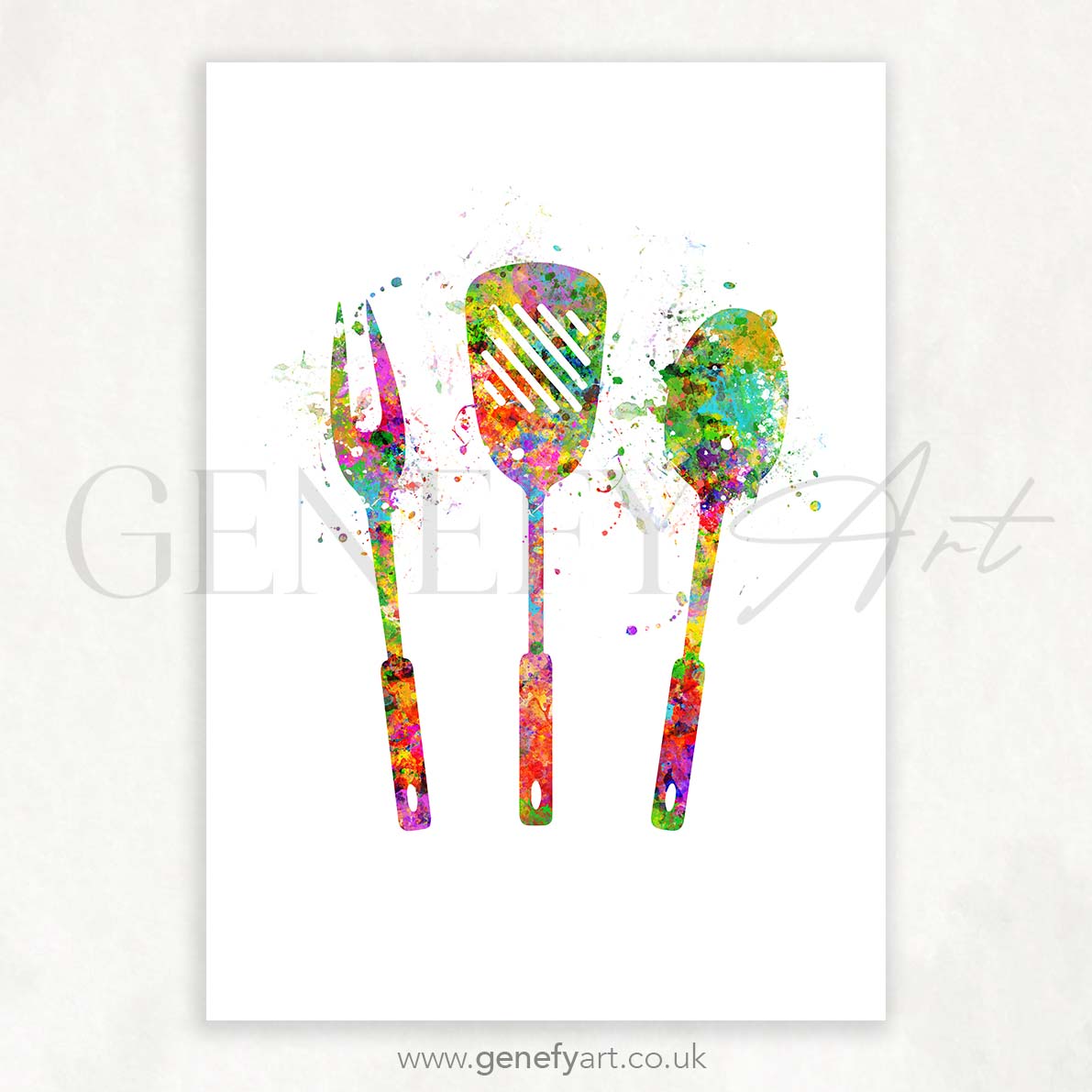 Grill Utensils Watercolour Kitchen Print - Genefy Art