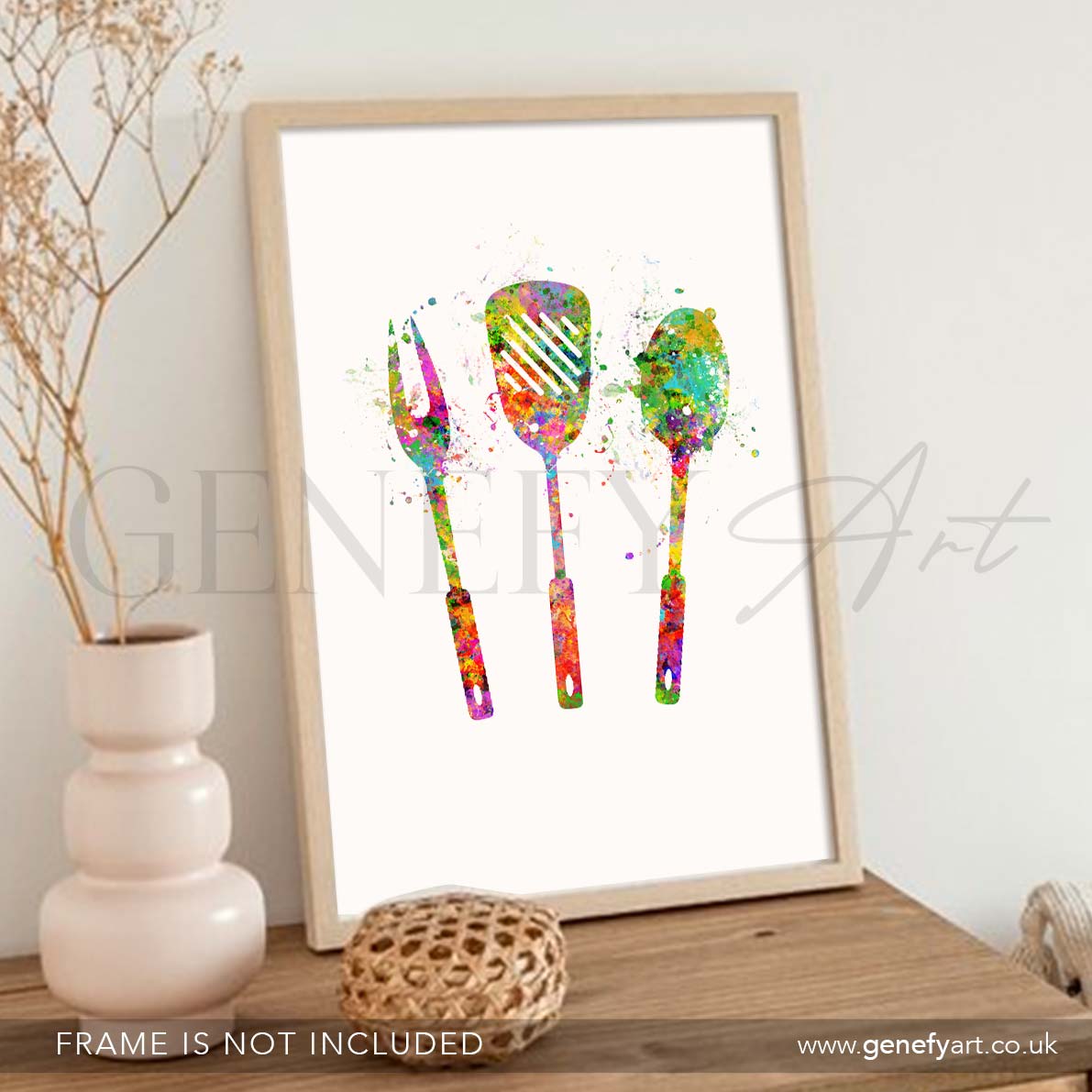 Grill Utensils Watercolour Kitchen Print - Genefy Art