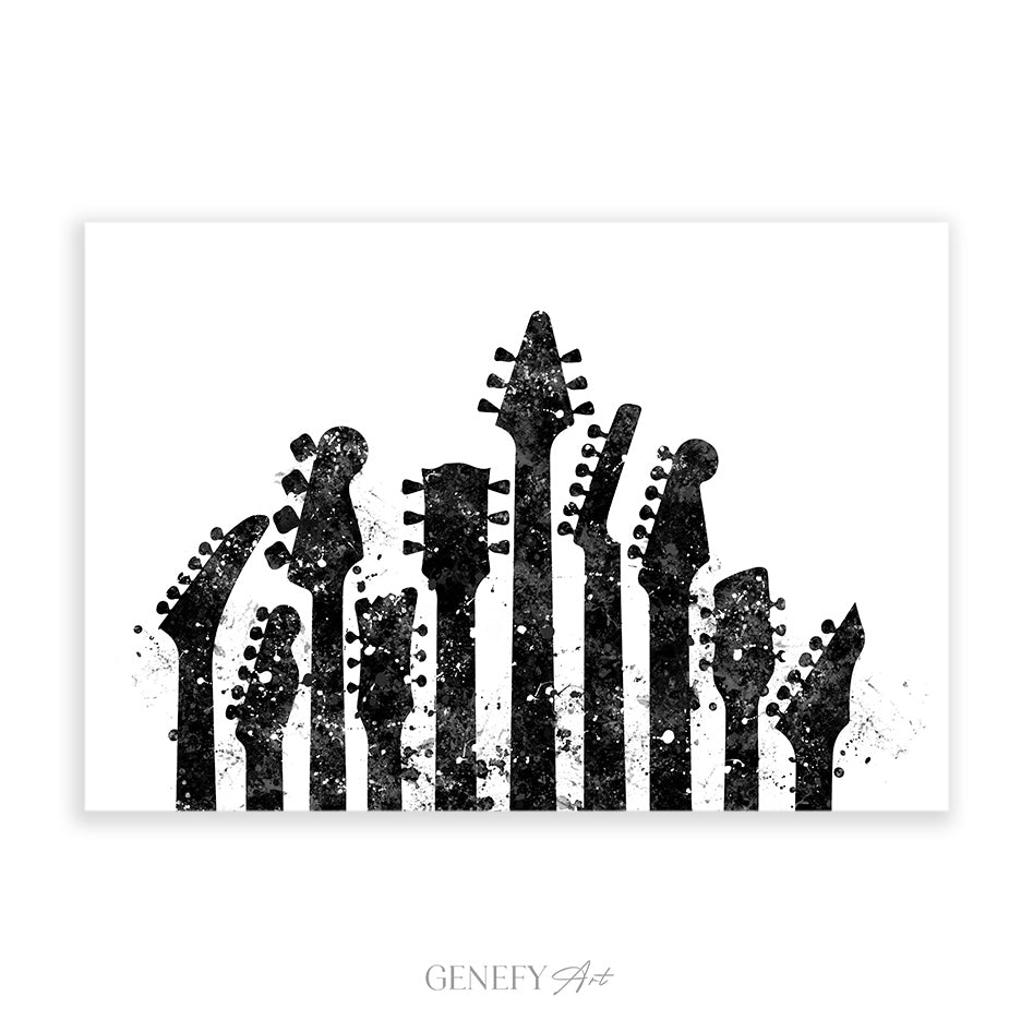 Guitar Black and White Watercolour Art Print