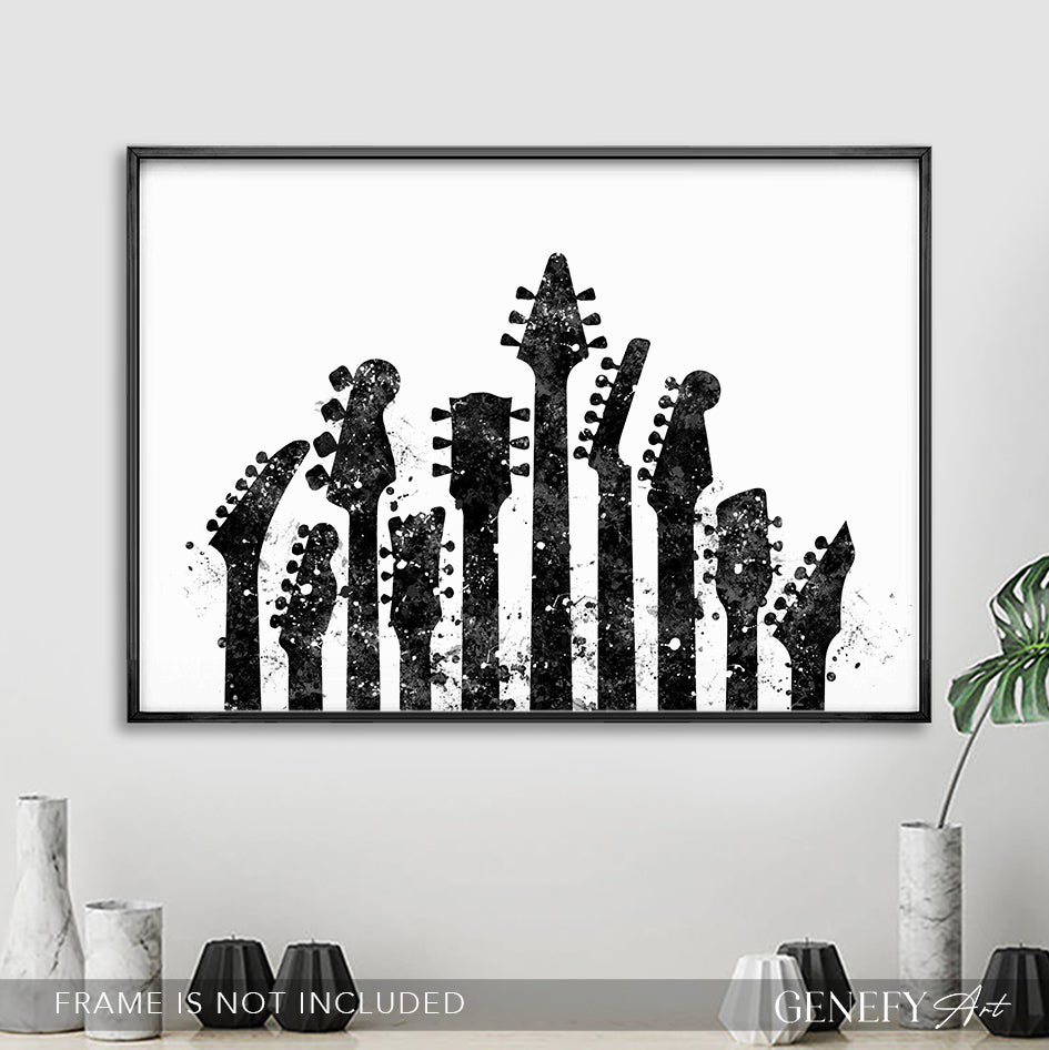 Guitar Black and White Watercolour Art Print